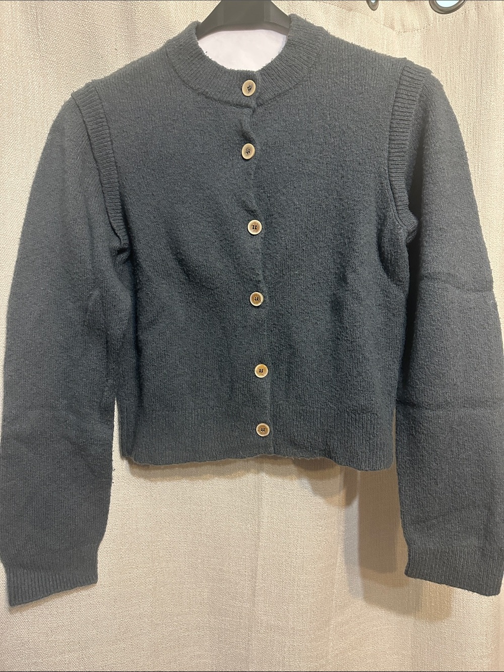 Favorite Daughter Blue Button-Front Bomber Sweater